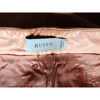 Calças de Ruffle Couro de Camelo Marrom - Feito em Itália