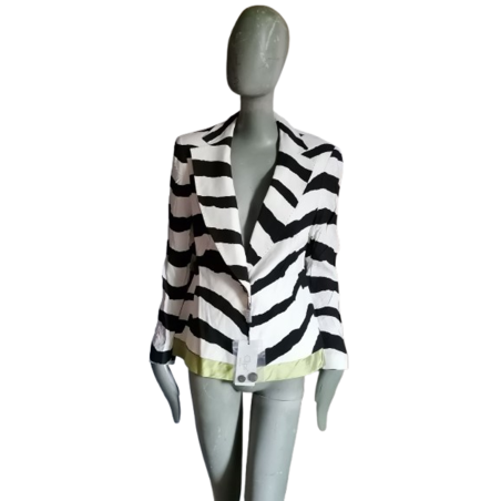 Blazer Clips Made in Italy Zebra Black White Green Strip Anis - Deadstock
