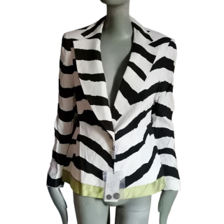 Blazer Clips Made in Italy Zebra Black White Green Strip Anis - Deadstock