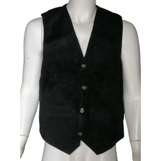 Gilet Vintage Cuir Véritable Noir Deadstock Années 90
