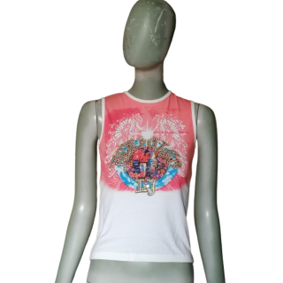 LIU JO ARCHIVE Y2K Stationtock - Paradise Tank Perline e Cabochons | Nwt
