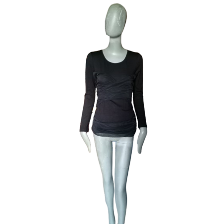 Top drapé voile noir Oppio Jeans Made in Italy Y2K Deadstock