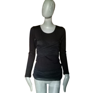 Top drapé voile noir Oppio Jeans Made in Italy Y2K Deadstock