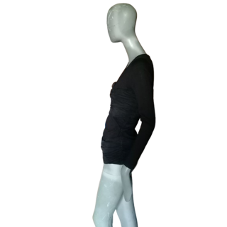Drapierte schwarze Schleieroberseite Oppio Jeans Made in Italy Y2k Deadstock