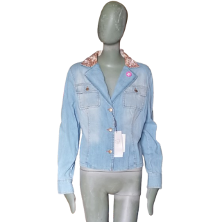 Vintage denim jacket Clips More Collar con cuentas florales - Sala de coleccionistas Y2K