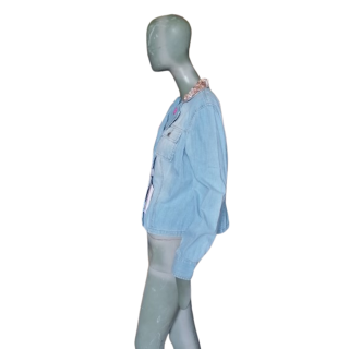 Vintage denim jacket Clips More Collar con cuentas florales - Sala de coleccionistas Y2K