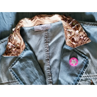 Vintage denim jacket Clips More Collar con cuentas florales - Sala de coleccionistas Y2K