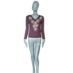 Vintage trui Y2K Black Flowers Rhinestones SZ Fashion Pre-2008