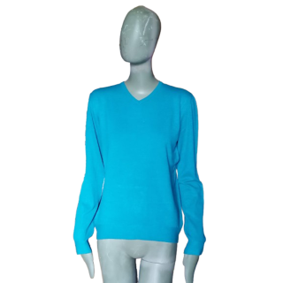 Pull maille viscose turquoise Simultaneous – Deadstock Italie Y2K