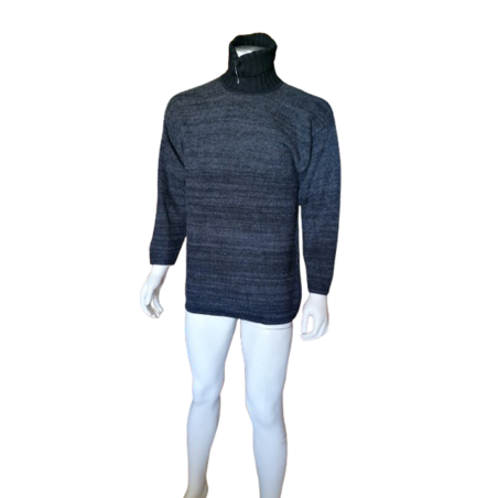 Pull col roulé vintage maille chinée bleu marine 90s