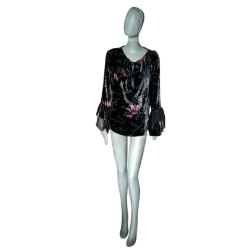 Damast-Samt-Bluse-Tapisserie & Ärmel VOLANTÉS BLACK SAILING - Vintage Showroom