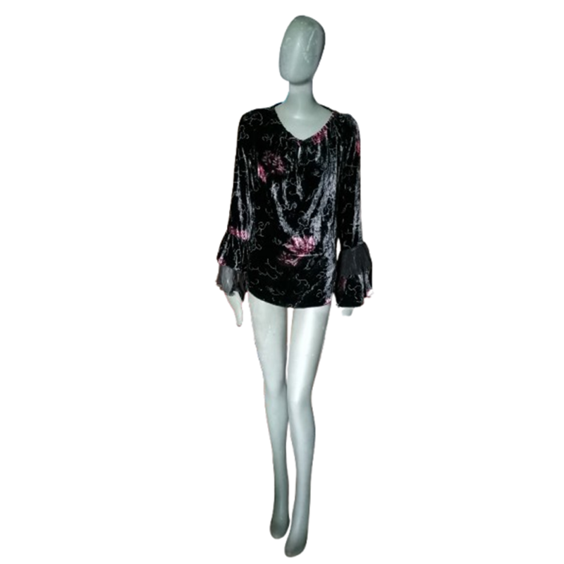 Blusa de terciopelo Damasco Tapiz y mangas Volantés Velaciones negras - Vintage Showroom