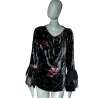 Blusa de terciopelo Damasco Tapiz y mangas Volantés Velaciones negras - Vintage Showroom