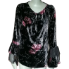 Damask Velvet Blouse Tapestry & Sleeves Volantés Black Sailing - Vintage Showroom