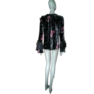 Blusa de terciopelo Damasco Tapiz y mangas Volantés Velaciones negras - Vintage Showroom