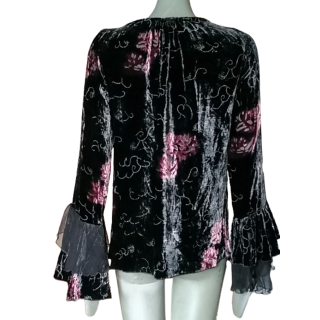 Blusa de terciopelo Damasco Tapiz y mangas Volantés Velaciones negras - Vintage Showroom