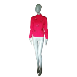 Vintage Pull Misis Y2k Fuchsie mit glitzernden Blumen