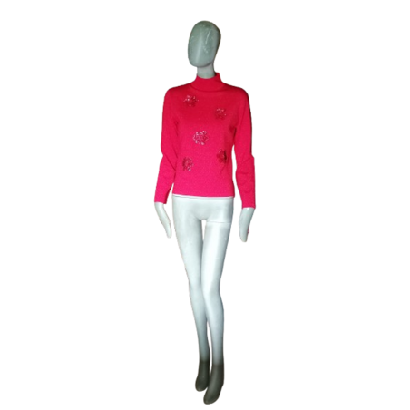 Vintage Pull Misis Y2k Fuchsie mit glitzernden Blumen