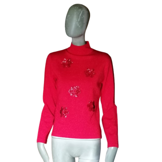 Vintage Pull Misis Y2K Fucsia con flores brillantes