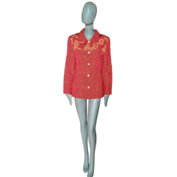 Vintage jacket Anna Kaszer Paris red with floral yoke