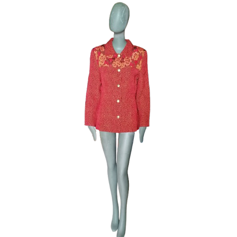 Giacca vintage Anna Kaszer Paris rosso con giogo floreale