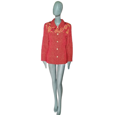 Casaco vintage Anna Kaszer Paris vermelho com jugo floral
