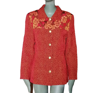 Casaco vintage Anna Kaszer Paris vermelho com jugo floral