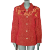 Vintage jas Anna Kaszer Paris rood met floral juk