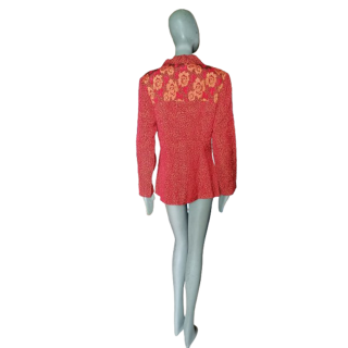 Vintage jacket Anna Kaszer Paris red with floral yoke