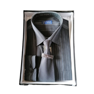Listras de camisa cinza-preta Tom Hagan com gravata