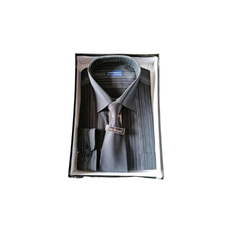 Strisce di camicia nera grigia Tom Hagan con cravatta