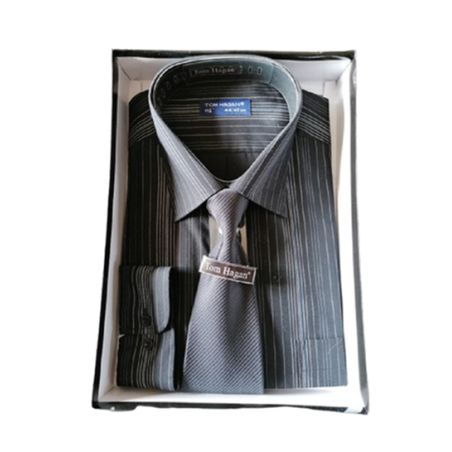 Listras de camisa cinza-preta Tom Hagan com gravata