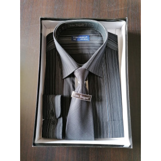 Rayas de camisa gris-negro Tom Hagan con corbata