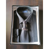Rayas de camisa gris-negro Tom Hagan con corbata